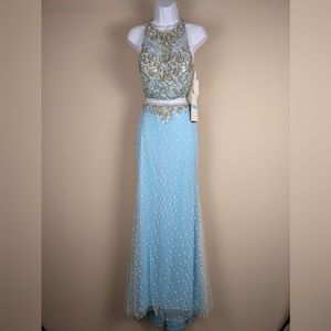 Alyce Paris Formal Dress Women 4 Blue Bodycon Two Piece Rhinestone Halter Prom